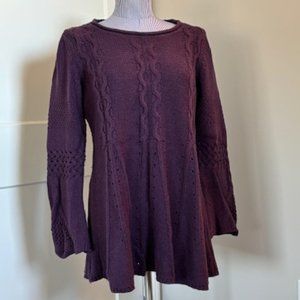 Purple Cotton Cable Sweater Tunic Length